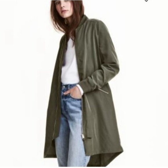 Divided H&M Women's L Olive Green Light-weight Long Full Zip Bomber Jacket - Picture 1 of 16